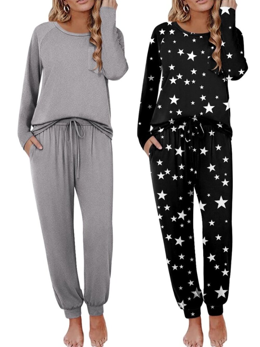 2 Pack Womens Pajama Sets Long Sleeve Pjs Soft Comfy Lounge Set